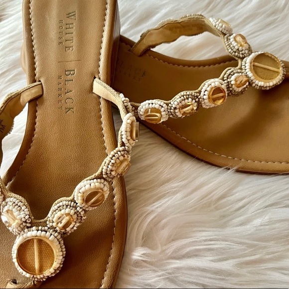 WHBM Capri Nude Cream Beaded Leather Boho Thong Sandals - Picture 7 of 7